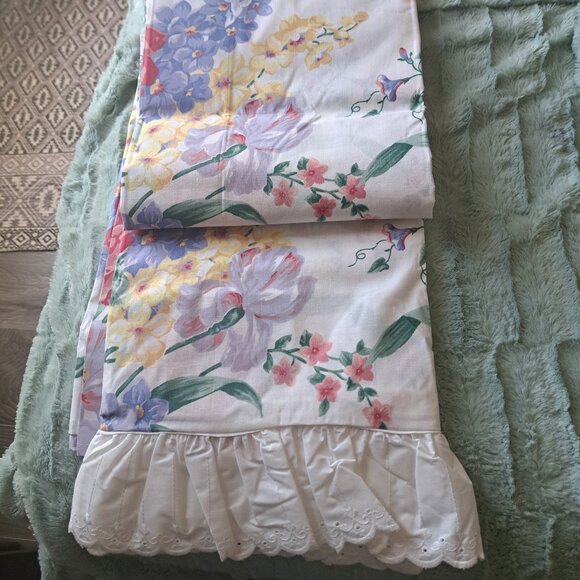 LADY PEPPERELL no iron percale TWIN size fitted flat pillowcase eyelet trim - Picture 6 of 10